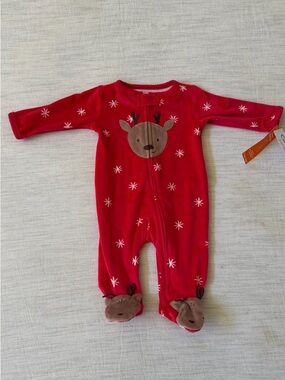 Carter's Christmas Reindeer Footed One-Piece Pajamas NWT